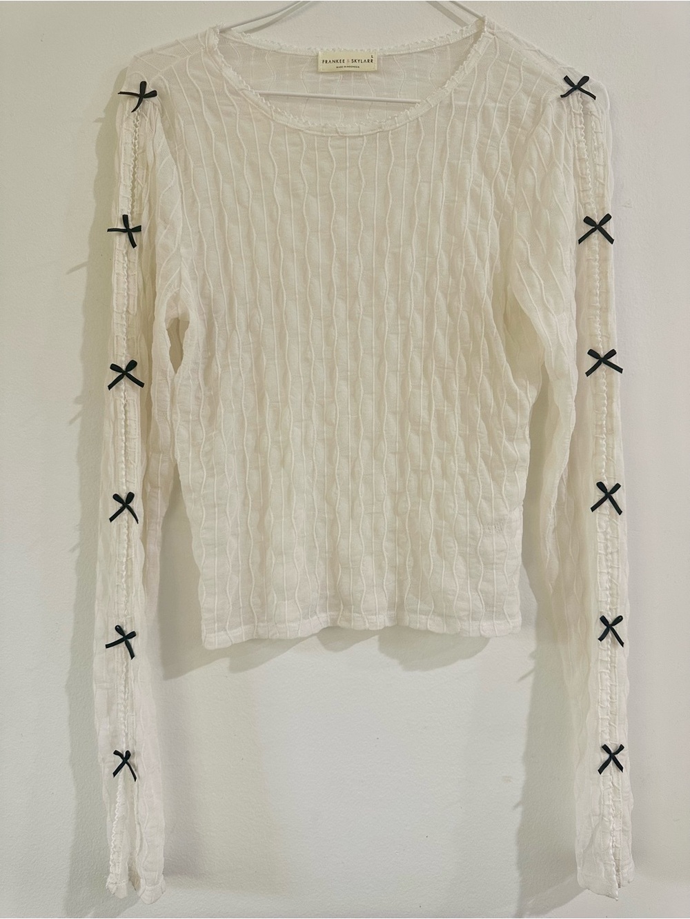 Sheer lace top with black bows, Frankee & Skylarr Size L
